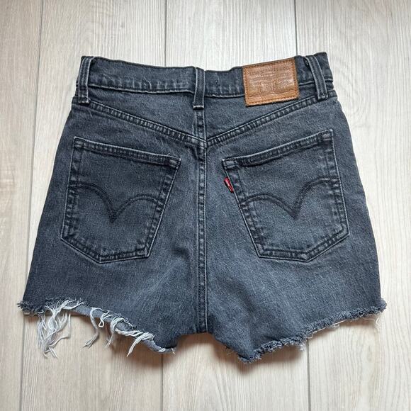 Levi's Premium Ribcage Flare black cut-off distressed button fly shorts 26 - Picture 3 of 5